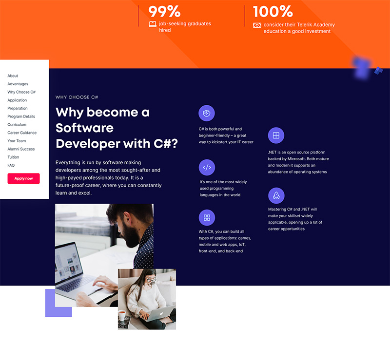 side-nav-header-telerik-academy--redesign-wins-website-of-the-year-award-Institutional-category screenshot of the navigation menu of the redesign telerik academy website